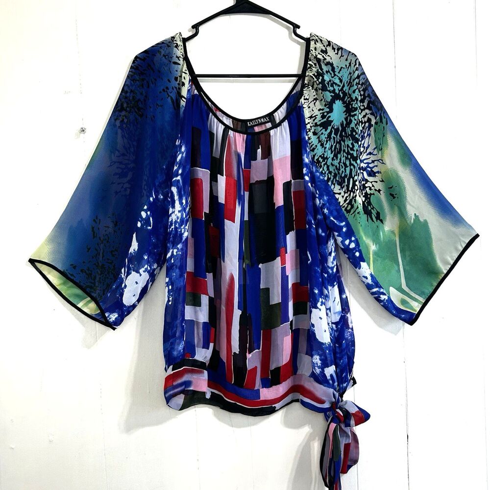 KAELYN MAX Blouse Top Size Large Multicolor Tie One Side Boho Classic Sheer Top